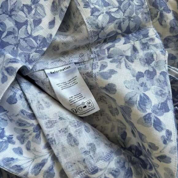 NEW Reformation Yuliy Linen Midi Dress Sz2 Chloe Blue Ivory Floral Wedding - Picture 9 of 10